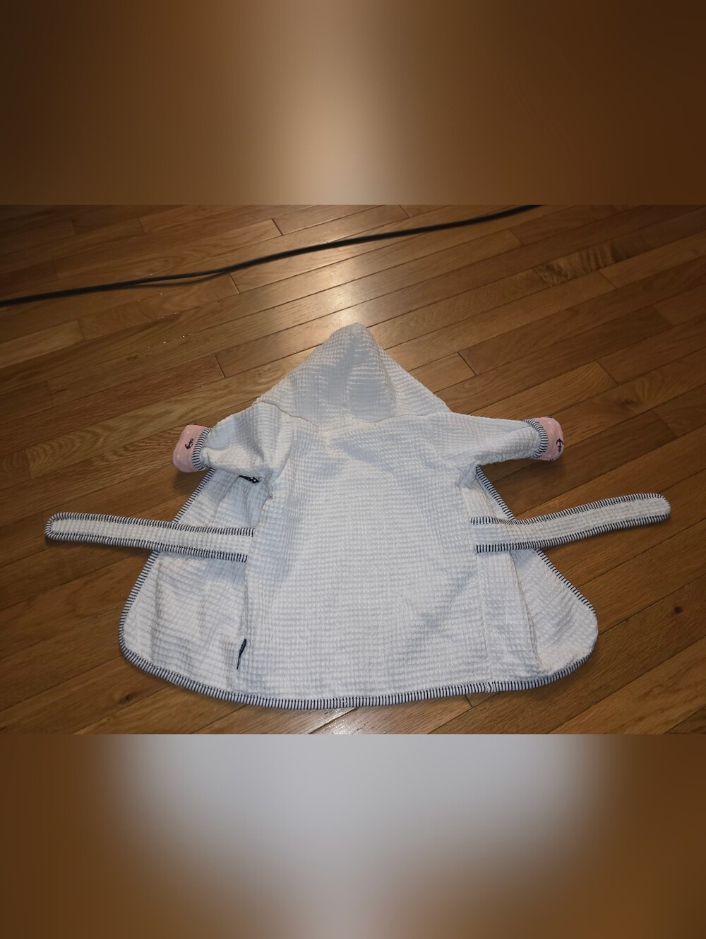 Nautica Infant 0-9 Mth Cream Waffle-Knit Kids Hooded Robe Pink Sailboat Lining - Picture 9 of 13